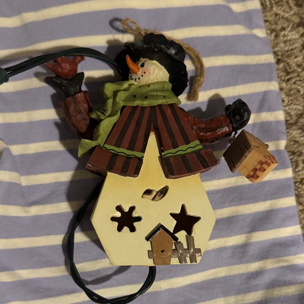 Festive Snowman Holiday Ornament with Green Scarf